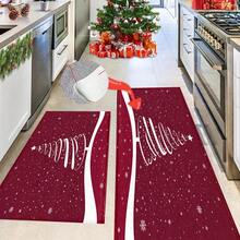 1 pieza Felpudo de goma con estampado de árbol de Navidad blanco y copos de nieve, para baño, cocina, lavandería, decoración navideña, decoración del hogar, decoración de fiestas, decoración de bodas, decoración de comedor - Multicolor - Ver 3