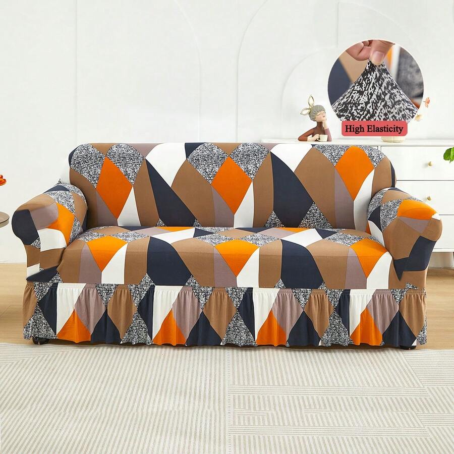 1PC Geometric Skirt Sofa Cover Elastic Living Room Sofa Protective Cover - trái cam - Xem 1
