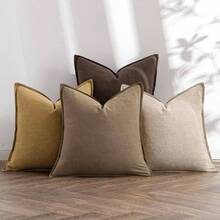 Neutral Linen Pillow Covers Pack Of 4 Decorative Natural Solid Throw Pillow Covers Soft Accent Boho Farmhouse Couch Pillowcases Modern Home Decors Living Room Bed Sofa 18x18 Inch - 24 英吋 x 24 英吋(4 件裝)+ 中性金色/棕色 - 查看 1