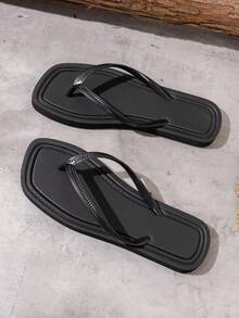 女士纯色简约休闲时尚人字拖，适合户外、沙滩、浴室、分趾人字拖，春夏季