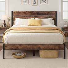 Queen Bed Frame With Headboard And Footboard, Metal Queen Bed Frame With Under-Bed Storage, All-Metal Support System, No Box Spring Needed, Easily Assemble, Rustic Brown,23062403 - 棕色 - 查看 1