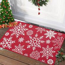Hodeffior Paillasson de Noël rouge, paillasson d'intérieur lavable pour entrée, cuisine, chambre à coucher, paillasson décoratif de Noël bleu antidérapant, imprimé flocons de neige, 40 x 60 cm/50 x 80 cm - Rouge - Voir 1