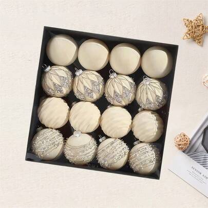 16 Pcs Christmas Flocking Balls Pendant Velvet Balls Tree Hanging Ornament For Party Home Window Holiday Decor