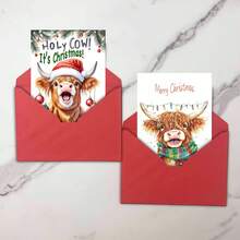 1 Stück/2 Stücke Lustige Hochland-Kuh Geburtstags-/Weihnachtskarte - humorvolles "Heilige Kuh!"-Design, Geschenk für Fans von Nutztieren, Freunde und Familie - hochwertige Kartenpapier mit Soft-Touch, Weihnachtsgeschenke