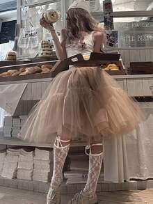 大码女式纯色薄纱蓬松裙 - 多层蓬松派对连衣裙，优雅而蓬松