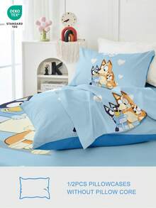 Bluey Bluey 1/2pcs Light Breathable Pillowcase, Blue And White Bluey Cartoon Pattern, Soft Pillow Cover, With Envelope Closure, Wrink-Free, Better For Hair Skin Sleep, Pillow Covers Without Filling For Bedroom, Bedding Supplies Ultra Soft And Breathable, No Filler, Machine Washable, Suitable For Living Room And Household Use, Bedroom Decoration, Autumn Decor, Room Decor, Back To School, School Supplies, Oeko-Tex