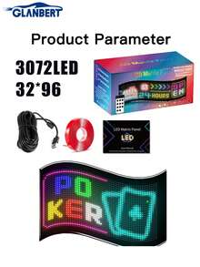 GLANBERT 1 Set Car LED Sign DIY Programmable Scrolling LED Display 24.8"X7.87" USB 5V Matrix Panel, Bluetooth App Control, Custom Text & Animation Light Signs For Store Car Hotel Event Festival - 彩色 - 查看 13