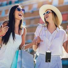 - Cordn universal para telfono, cadena de metal perla para telfono celular, correa cruzada para mujeres y nias, con parches, cordones desmontables antirrobo, alrededor del cuello, para - inicial - Ver 4