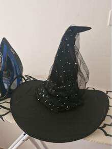 成人巫婆帽，女士黑色大号巫婆帽，万圣节派对服装配饰 - 彩色 - 查看 4