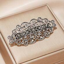 MIRA 1-Piece Women's Vintage Silver Metal Alloy Openwork Royal Style Hair Clip – Elegant Updo Hair Accessory For Daily Wear – Classic Baroque Hairpin For Her - Antique Silver - View 1