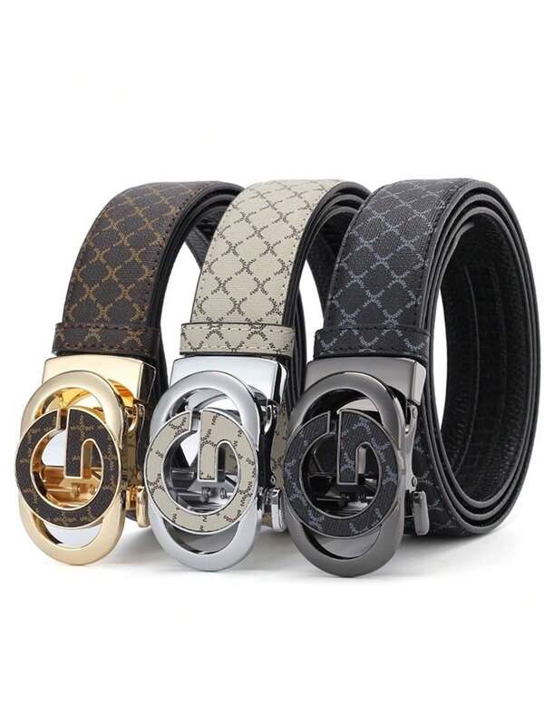 1pc Men's Patterned Automatic Buckle Belt, Versatile For Business And Leisure, Suitable For All Seasons Old Money Vintage Autumn/Fall Urban Outfit Classic Christmas Winter Fashion Daily Men Boyfriend Gift