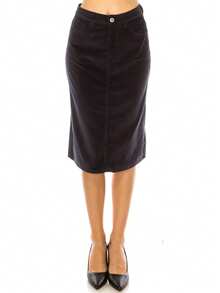 Women's Knee-Length Velvet ALine Skirt  Casual  Elegant - Màu xanh lam - Xem 5