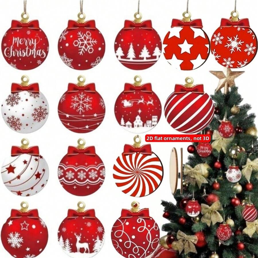 12pcs/36pc Christmas Ball Pendant Wooden Pendant Christmas Decoration ,2D Three-Dimensional Ornaments, Not 3D. This Pendant Is A Wooden Flat Single-Sided Pendant, Not A Sphere Home Decoration Decoration Decoration Family Atmosphere Christmas Tree Decoration Pendant, Party Decoration Supplies - Wooden Pendant Christmas Decoration-christmas Tree Decoration - View 1
