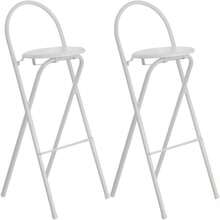Folding Bar Stool Portable with Backrest Footrest, Counter Height Foldable Stool, White Tall Bar Folding Chair, Round Kitchen High Chair, Breakfast Camping Outdoor - 2 piezas + 65 cm/26 pulgadas - Ver 2
