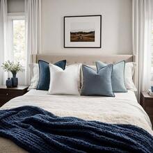 Neutral Linen Pillow Covers Pack Of 4 Decorative Natural Solid Throw Pillow Covers Soft Accent Boho Farmhouse Couch Pillowcases Modern Home Decors Living Room Bed Sofa 18x18 Inch - 20 英吋 x 20 英吋(4 件裝)+ 藍色 - 查看 5