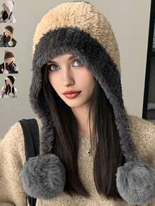 1 Set de 3 Accesorios con Pompones, Gorro de Punto Versátil para Mujer de Otoño/Invierno con Bufanda, Calientaorejas Lindo con Pompón, Gorro de Punto Grueso y Cálido para Atuendos de Otoño