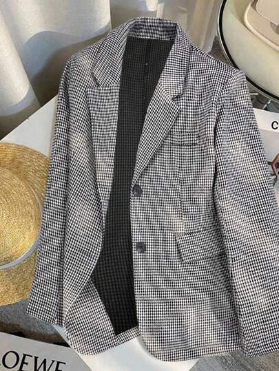 بليزر نسائي كاجوال فضفاض من الصوف بنمط الهندسي، مناسب للتنقل/المكتب، خريف/شتاء