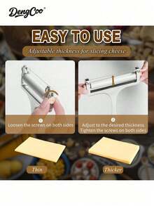 Dengcoo 1pc Cheese Slicer Stainless Steel Wire Cheese Cutter Slicer For Mozzarella, Cheddar, Gouda, And More Block Cheese - Heavy Duty Slicer With 3 Extra Replacement Cutting Wire Adjustable Thickness - Cheese Slicer - View 5