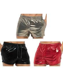 3pcs Christmas Party Shorts For Men, Men's Disco Pants Men's Party Pants, Sparkling Shorts Holiday Party Shorts, High-Stretch Waistband Pockets With Drawstring. - Đen + Xám + Đỏ - Xem 8