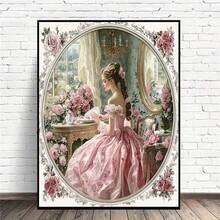 JOZYSH 1 conjunto de pintura diamante vintage para mulheres, 40x40 cm/15,7x15,7 polegadas, kit de bordado diamante redondo completo, arte e artesanato sem moldura, kit faça você mesmo adequado para iniciantes