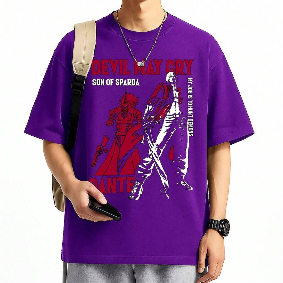 T-Shirt Video Game Anime Dante Unisex Men Women 100% Cotton Top Premium Streetwear Launch Immediate Shipping Various Colors!! Plus Size - 紫色 - 查看 1