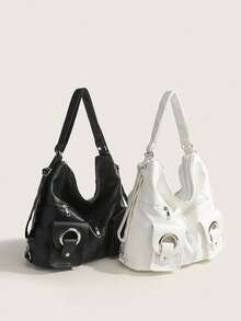 Geantă de damă nouă, rucsac multifuncțional din piele moale, stil motociclist, elegant, cu buzunar cu fermoar, capacitate mare Y2K punk