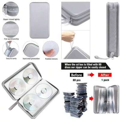 Estuche para 80 CD/DVD, Estuche de plástico duro para almacenamiento de discos CD/DVD, Carpeta para coche, hogar, oficina y viaje, Color lavanda