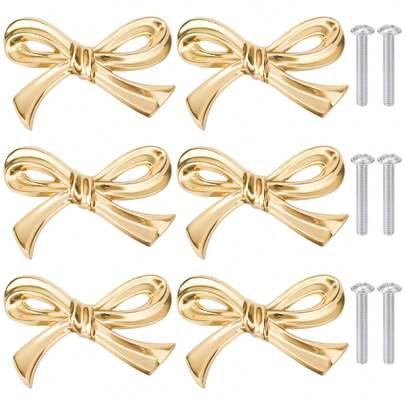 1个金色和粉色蝴蝶结抽屉柜门把手，法式少女创意可爱蝴蝶结把手，适用于衣柜、酒柜、鞋柜、橱柜和书柜