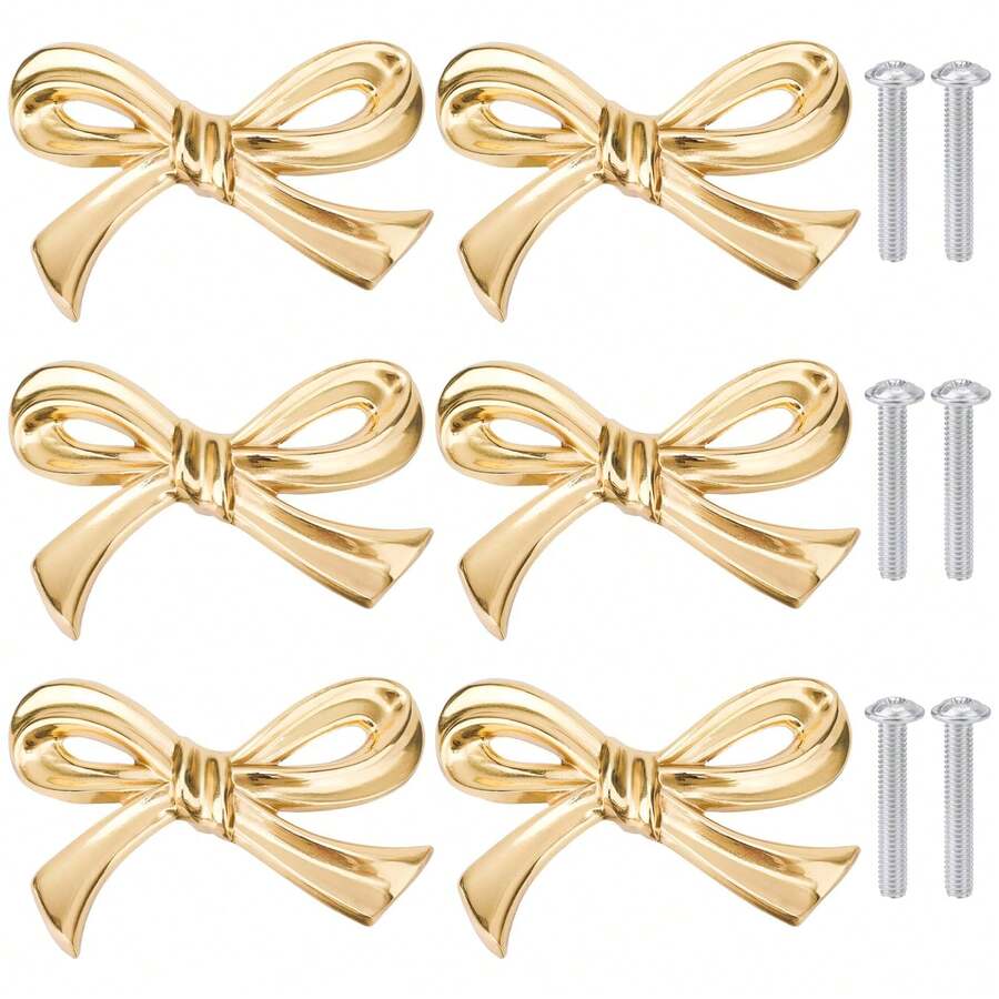 1pc Golden And Pink Bow Drawer Cabinet Door Handle, French Girl's Creative And Cute Bow Handle, Wardrobe, Wine Cabinet, Shoe Cabinet, Kitchen Cabinet And Bookcase Handle - Multicolor - View 1