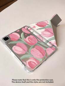 Pink Tulip Pattern Protective Case, Compatible With IPad 10th Gen, 10.2", Mini 6", Mini 7", And 9.7" Models. Also Compatible With Samsung Galaxy Tab A9 Plus. Features 3+Y Folding Design, Reinforced Silicone Corners, Auto Wake/Sleep Function, And Built-In Stylus Slot. - Multicolor - View 3