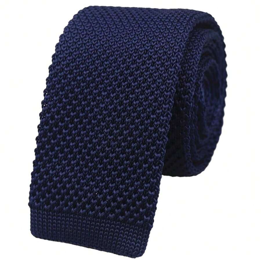 Men's Solid Color Textured Knit Skinny Ties Smart Necktie Square-Cut Finish{"Size_name":"OneSize","Color_name":"NavyBlue"} - Multicolor19 - View 1