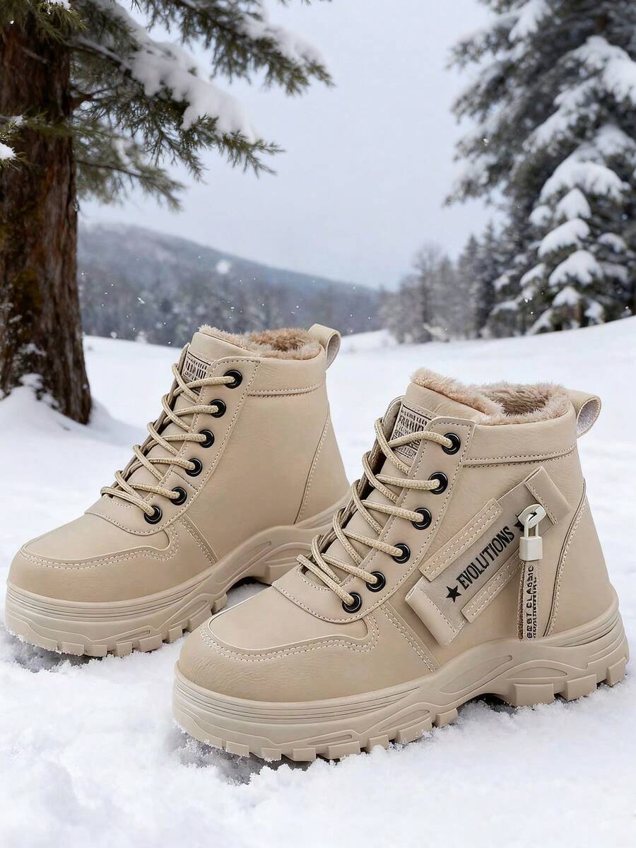 Boy's Winter Boots - Non-Slip Sole, Comfortable Insole And Warm Lining - PU Synthetic Material Upper - Black Boots Suitable For Cold Weather, Casual And Formal Occasions - Easy To Clean Shoes, Winter Shoes, Cold Weather Shoes, Fashionable Boot Design, Durable Anti-Slip Shoes, Seasonal Shoes, Fashionable Shoes, Comfortable Lining, Office Wear, Icy Cold Weather Wear, Cold Climate Wear, Fashionable Boy's Apparel