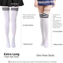 DRESHOW 3 Pairs Thigh High Socks Striped Over Knee Thin Tights Long Stocking Knee High Leg Warmer{"Color_name":"3PairsC:White/Pink/Black"} - 多色8 - 查看 9