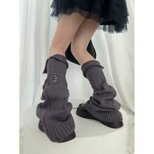 SherryDC Womens Y2k Knit Leg Warmers Harajuku Japanese Long Boot Socks Kawaii Lolita Winter Leg Cover{"Color_name":"900-Grey"} - 多色8 - 查看 5