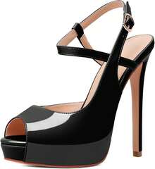 Women's Platform Heel Pumps Slingback Peep Toe High Heel Sandals 5 Inches Stiletto Heel Party Dress Shoeshalloween - 絨面米色 - 查看 3