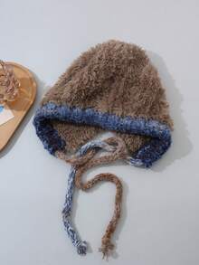 1pc Plush Ear Warming Hat For Women, Winter Warm Versatile Minimalist Japanese Sweet Cute Knitted Beanie Winter Christmas Beanie Hat