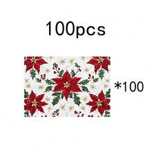 1 buc/4 buc/6 buc/100 buc Covorașe decorative de Crăciun cu model Poinsettia - Protecții de masă dreptunghiulare din poliester, lavabile la mașină, suporturi decorative pentru sufragerie, articole pentru petreceri, cadouri de Crăciun