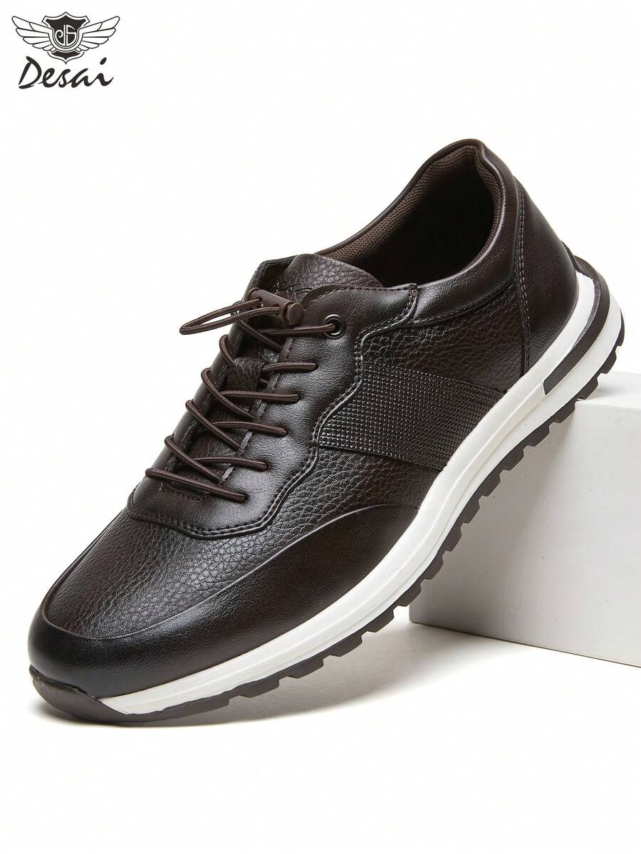 1 Pair Desai New Fashion Men Casual Shoes, Comfortable Breathable Sneakers, Flat Versatile Running Shoes, Business Casual Water-Resistant Leather Shoes