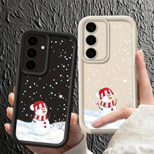 O husă de telefon mobil cu desene animate de om de zăpadă, cu căciulă și eșarfă în dungi, concepută pentru a fi foarte subțire, rezistentă la șocuri și compatibilă cu diverse modele de telefoane mobile, inclusiv pentru Samsung