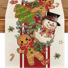 1 peça de caminho de mesa de Natal fofo em formato de boneco de neve de gengibre, decoração sazonal para árvore de inverno, adequado para decoração de mesa de jantar de cozinha para reuniões familiares, tamanho 33 x 277 cm