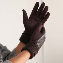 1 Pair Of Winter Men's Faux Deerskin PU Gloves, Split-Finger Design With Touch Screen Function, Both Outdoor Cold, Riding And Driving Warmth, Suitable For Winter Outdoor Scenes Snow Gloves