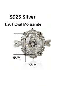 1pc Women's Wedding Ring, Oval Wrapped Ring, 3g S925 Sterling Silver, 1.5 Carat Moissanite, Bohemian Palace Style, Engagement/Wedding/Anniversary/Valentine's Day Gift, Comes With Moissanite Certificate And Elegant Gift Box - Silver - View 3