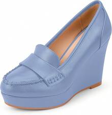 Women's Platform Loafer Wedge Pumps Slip-On Office Casual Penny Loafer Shoeshalloween - Màu xanh lam - Xem 1