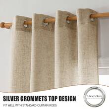 4 Panels Light Filtering Linen Textured Polyester Blend Semi-Sheer Grommet Curtain, Privacy Protection, Grommet Curtains For Living Room, Bedroom, Or Dining Room, Farmhouse - 米色 - 查看 4
