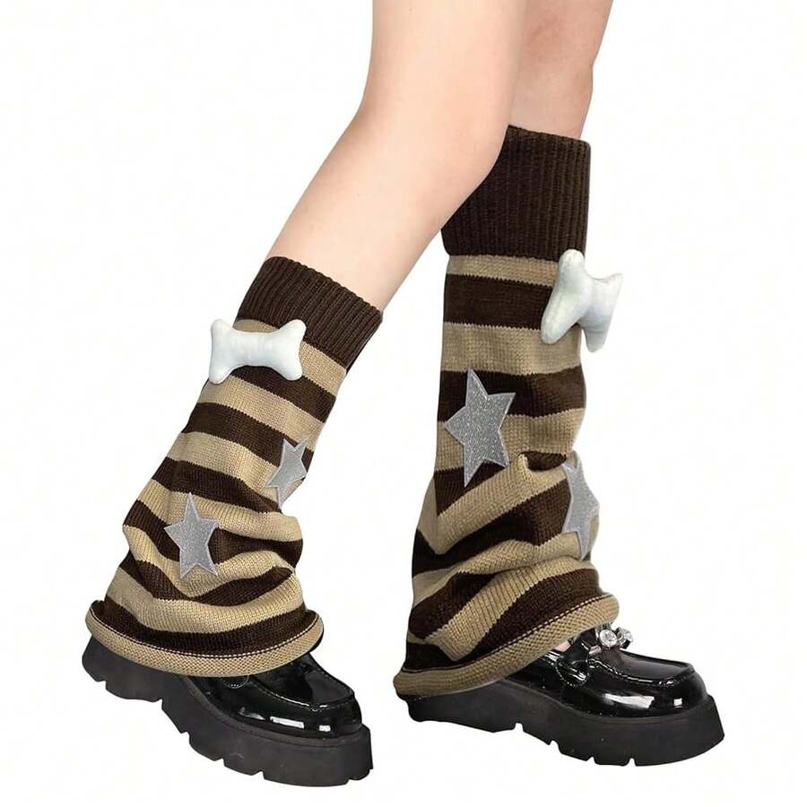 Lebaley Kawaii Leg Warmers For Girls Women - Japanese Lolita Leg Warmers Y2K Harajuku Leg Cover Stockings Kawaii Knit Socks{"Color_name":"Brown"} - 多色18 - 查看 1