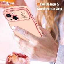 For IPhone 14 Case Wave Wavy Phone Cases With Love Heart, Luxury Plating Edge Cute Curly Shape Cover For Women Girls, Thin Slim Soft TPU Rubber Shockproof Protective Cover, Pink{"Color_name":"Pink","Size_name":"ForiPhone14-6.1inch"} - 多色20 - 查看 3