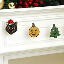 1Pc Vintage Christmas Garland Banner, Retro Xmas Hanging Garland, Rustic Farmhouse Holiday Party Decoration, Christmas Banner For Fireplace, Wall, Mantel, Living Room, Bedroom, Christmas Tree, Indoor Outdoor Home Decor