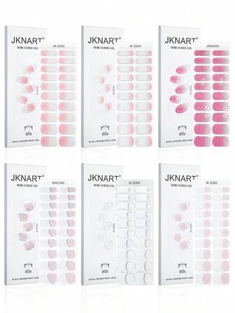 JKNART 20pcs Semi-Cured Nail Gel Stickers, Nail Art UV Gel Stickers, Half Baked Nail Stickers, Semi-Cured 2nd Generation Soft Gel Nail Stickers Require Curing Under Light, Semi-Cured Gel Nail Stickers