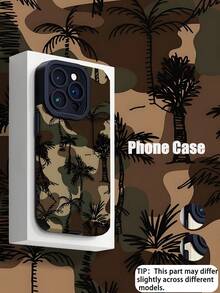 1pc New Fashionable Camouflage Palm Tree Pattern Vertical Striped High-End Faux Leather Anti-Fall Anti-Fingerprint Shock-Proof Phone Case, Suitable As Birthday Or Holiday Gift For Friends, Family, Couples, Compatible With Apple And Models - Multicolor - View 1