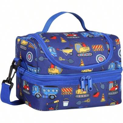 Lunch Box Bag For Insulated Lunch Bag Two Compartments Toddler Cooler Bag Lunch Tote Bag With Detachable Shoulders Strap For School Picnic Blue Car